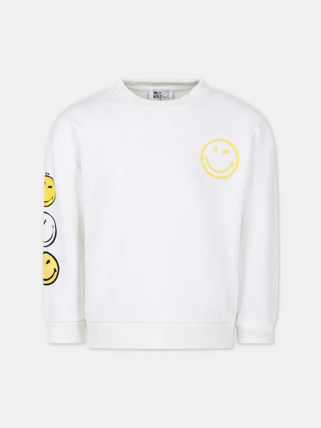 White sweatshirt for boy with smiley and logo